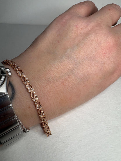Shane Co Floral Vine Diamond Tennis Bracelet in Solid 14k Rose Gold 7.5" - NewLifeJewelryVault