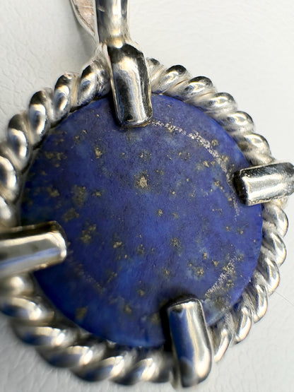 Lapis Lazuli Rope Bezel Pendant Necklace in Sterling Silver with Rose Adjustable Chain 16-18" - NewLifeJewelryVault