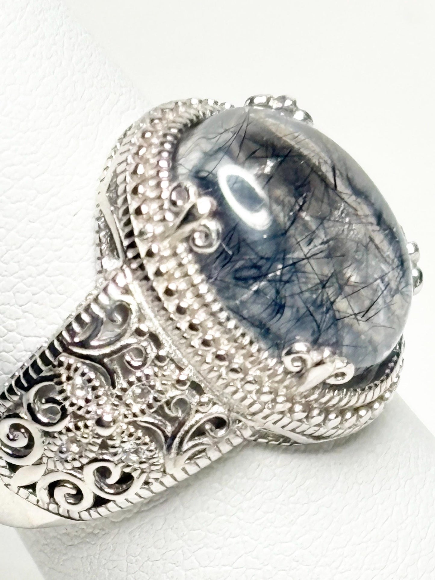 Tourmalated Quartz Cabochon Ring Sterling Silver size 7 - NewLifeJewelryVault