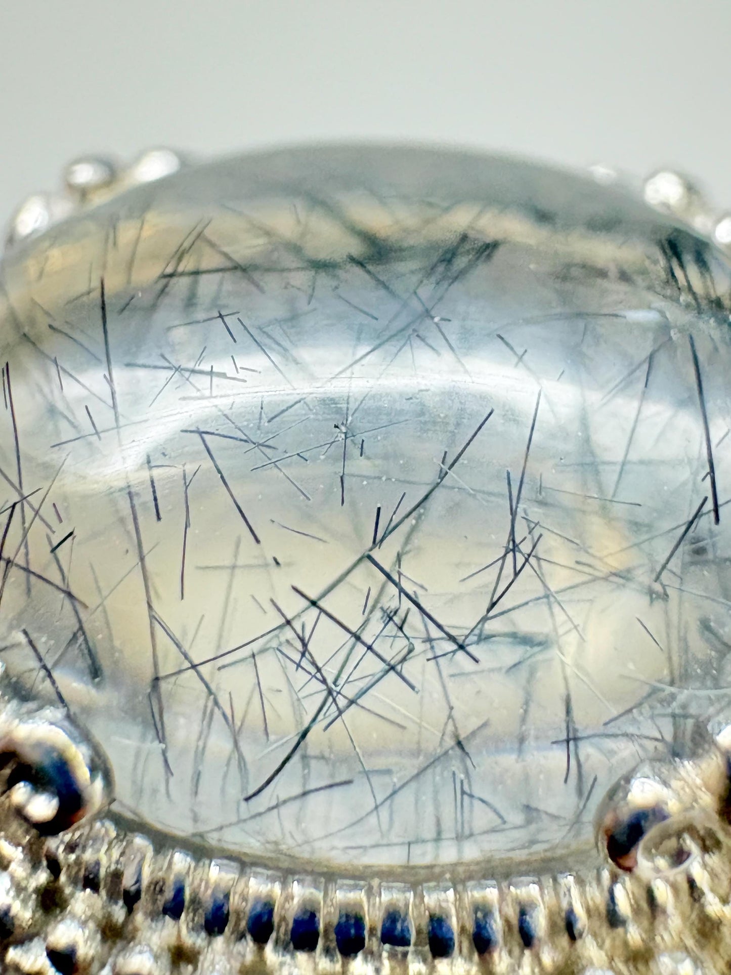 Tourmalated Quartz Cabochon Ring Sterling Silver size 7 - NewLifeJewelryVault