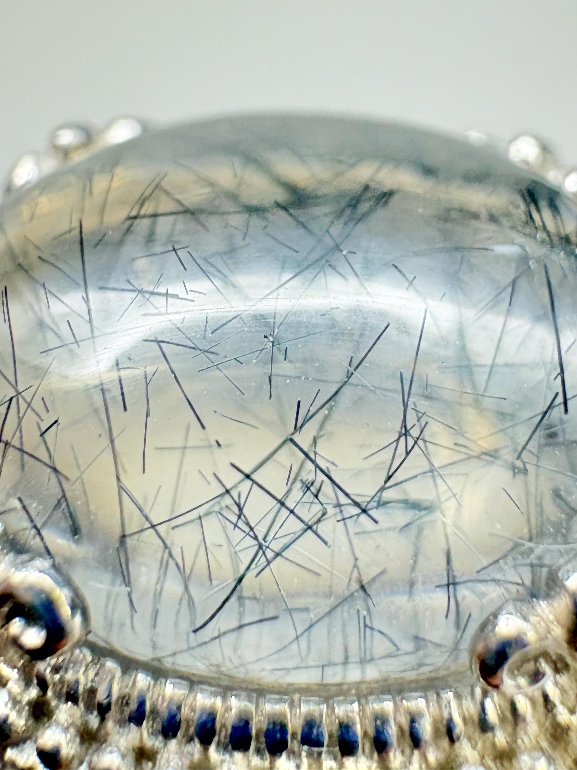 Tourmalated Quartz Cabochon Ring Sterling Silver size 7 - NewLifeJewelryVault