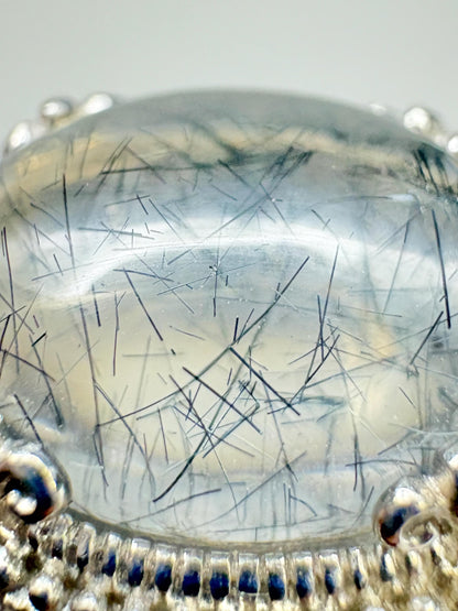 Tourmalated Quartz Cabochon Ring Sterling Silver size 7 - NewLifeJewelryVault