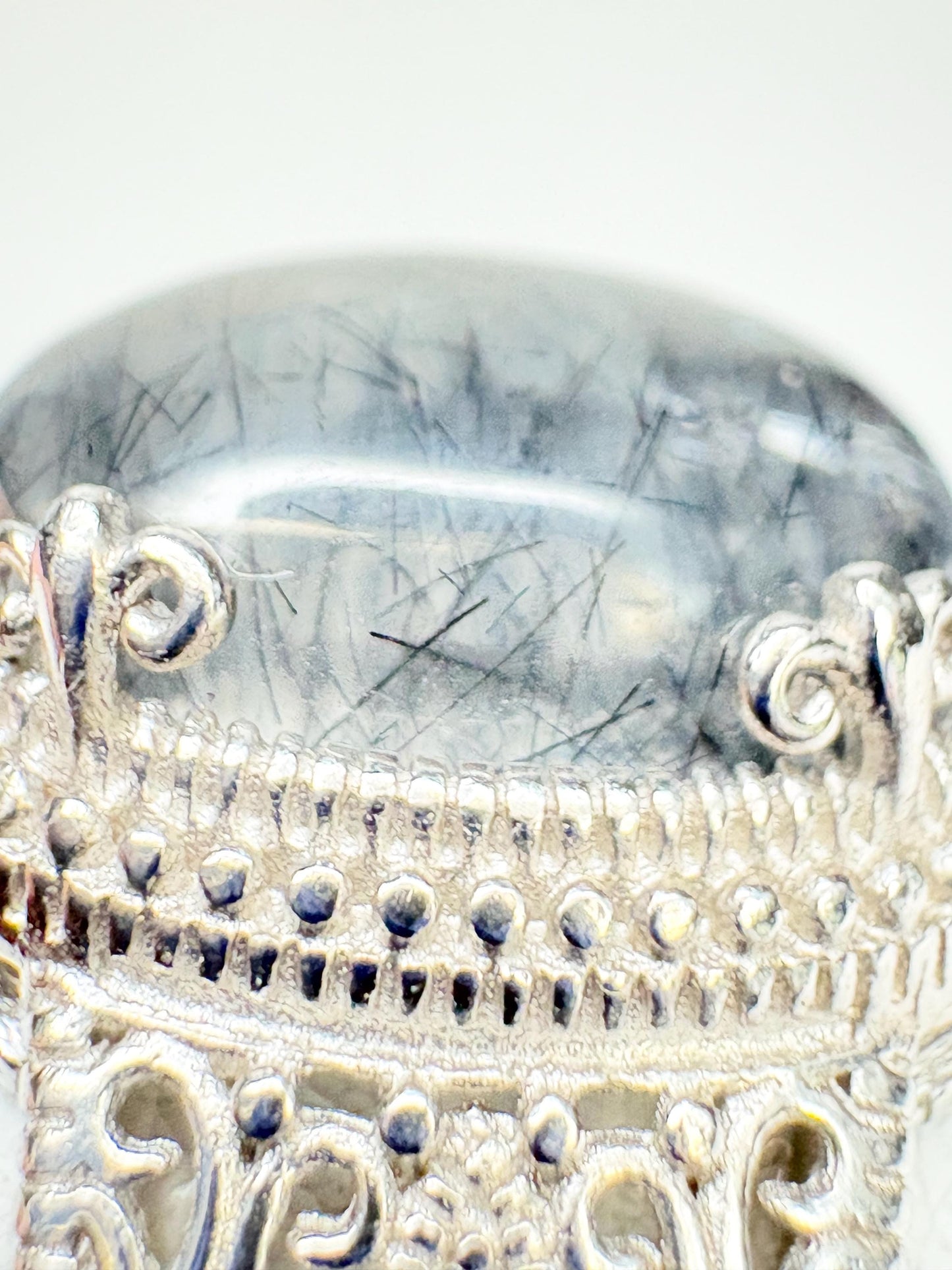 Tourmalated Quartz Cabochon Ring Sterling Silver size 7 - NewLifeJewelryVault