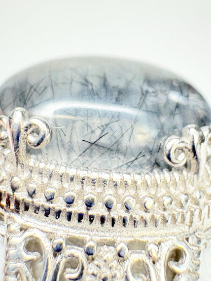 Tourmalated Quartz Cabochon Ring Sterling Silver size 7 - NewLifeJewelryVault