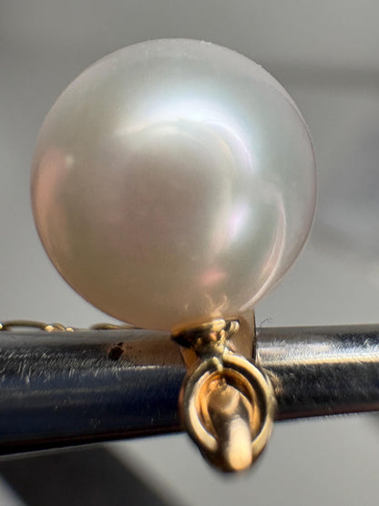 Hanadama Japanese Cultured Akoya Pearl 8.6mm Pendant Necklace Solid 14k Gold Figero 18" - NewLifeJewelryVault