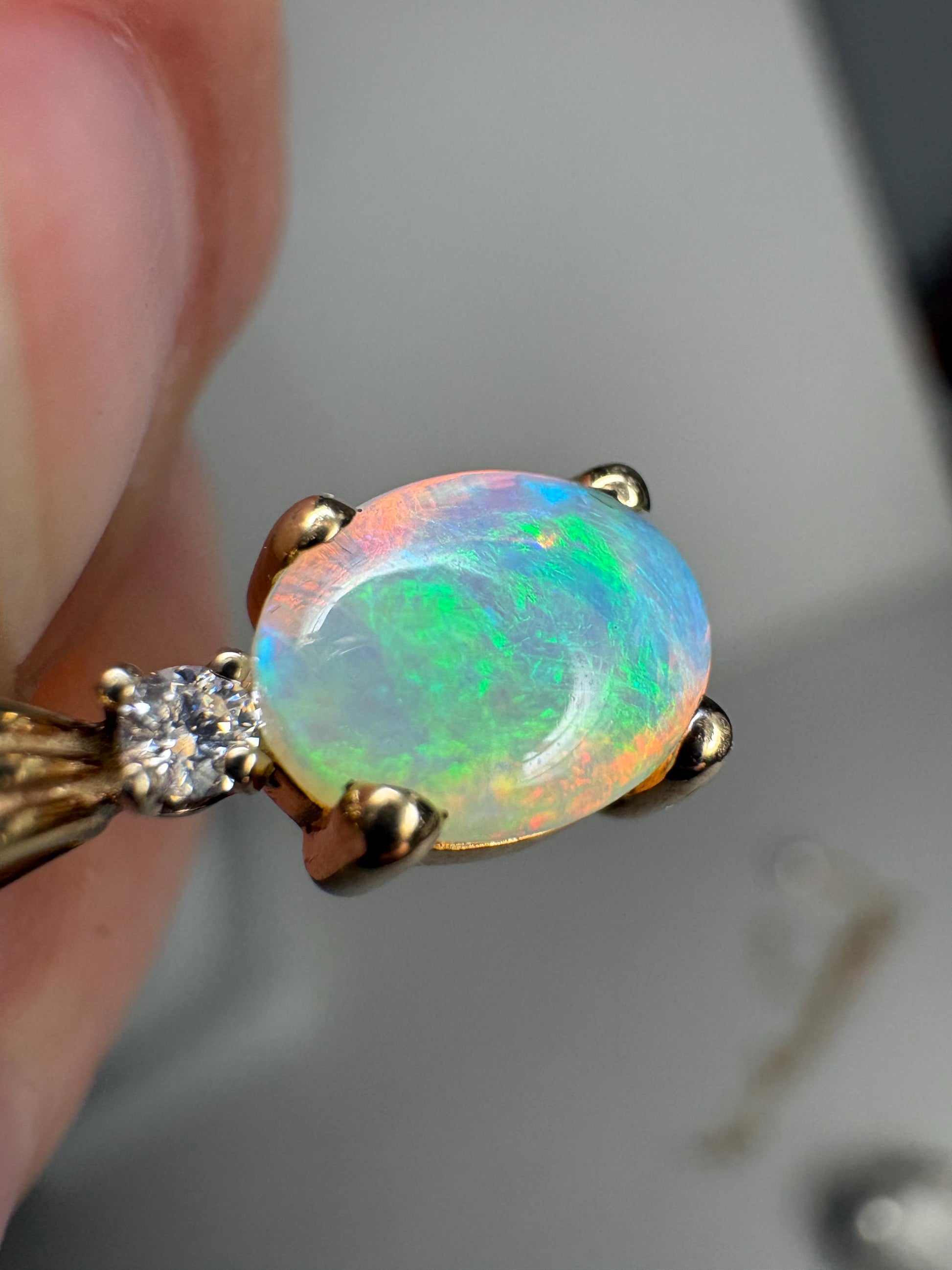 Crystal Opal and Diamond Pendant Necklace Solid 14k Gold 18" - NewLifeJewelryVault