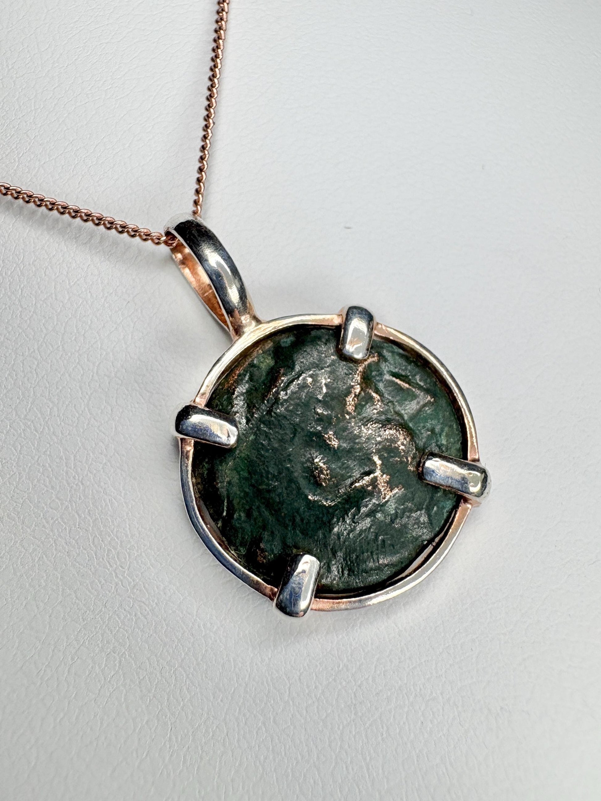 Ancient Greek Macedonia Bronze Coin Philip II Pendant Necklace in Sterling Silver Rose Gold Adjustable 24-26" - NewLifeJewelryVault