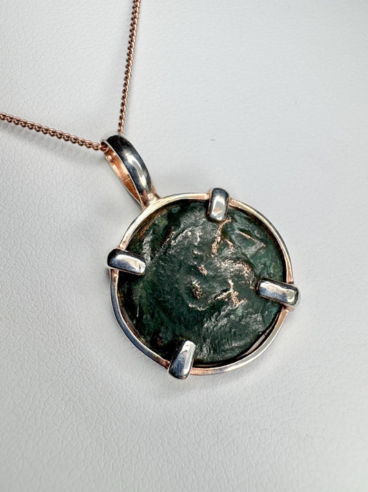 Ancient Greek Macedonia Bronze Coin Philip II Pendant Necklace in Sterling Silver Rose Gold Adjustable 24-26" - NewLifeJewelryVault