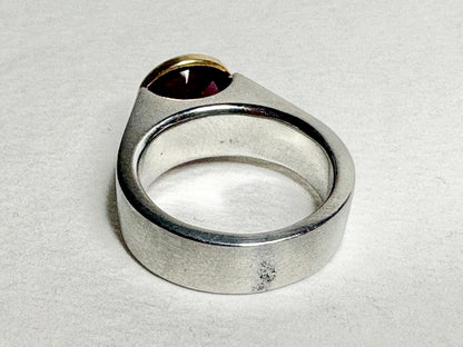 Stunning Rhodolite Garnet Bezel Set Ring Solid 18k and Metal 7.1g size 5.25 - NewLifeJewelryVault