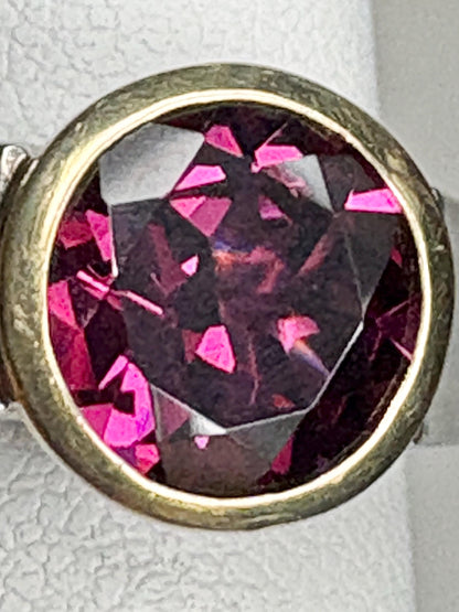 Stunning Rhodolite Garnet Bezel Set Ring Solid 18k and Metal 7.1g size 5.25 - NewLifeJewelryVault