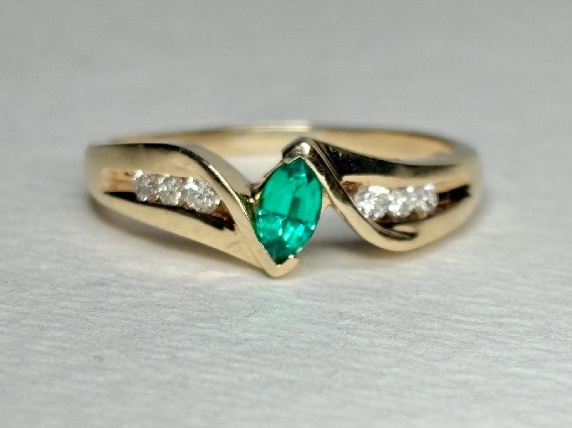 Marquise Synthetic Lab Emerald and Natural Diamond Ring in Solid 10k Gold size 7.25 - NewLifeJewelryVault