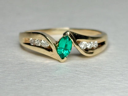 Marquise Synthetic Lab Emerald and Natural Diamond Ring in Solid 10k Gold size 7.25 - NewLifeJewelryVault