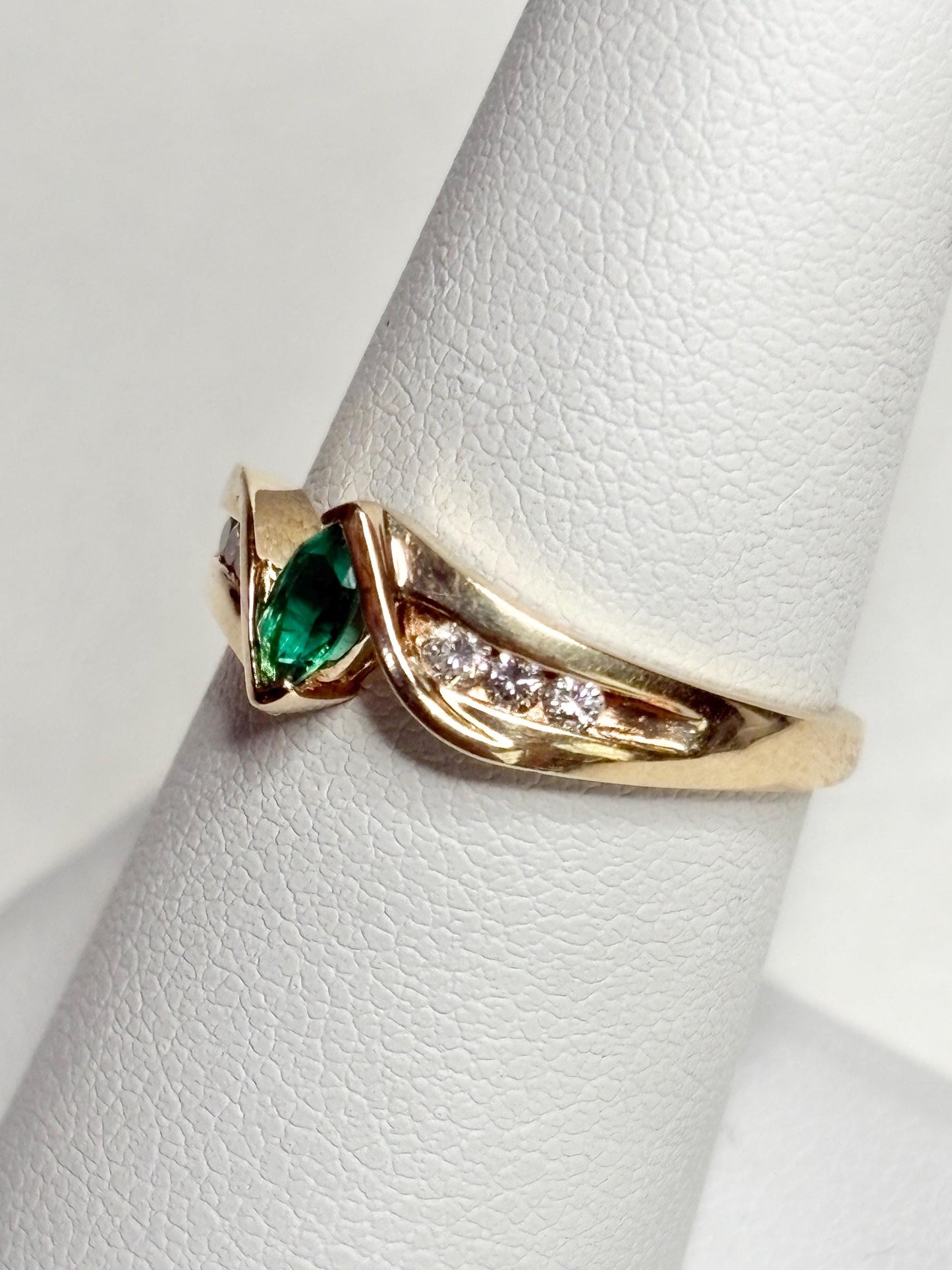 Marquise Synthetic Lab Emerald and Natural Diamond Ring in Solid 10k Gold size 7.25 - NewLifeJewelryVault