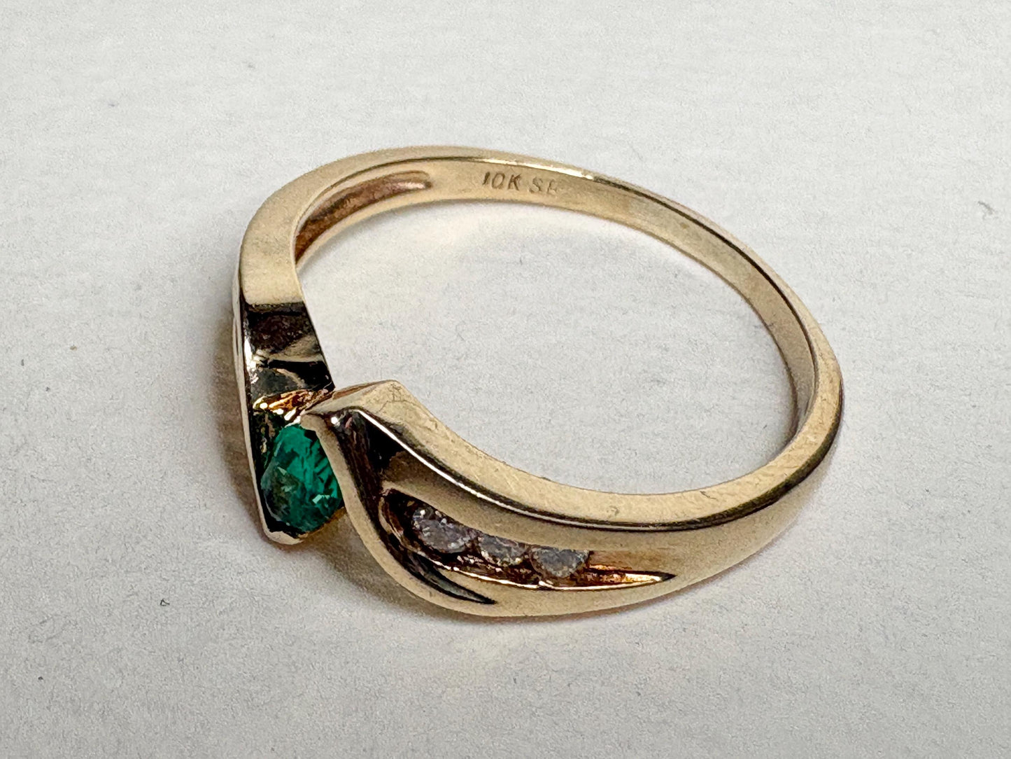 Marquise Synthetic Lab Emerald and Natural Diamond Ring in Solid 10k Gold size 7.25 - NewLifeJewelryVault