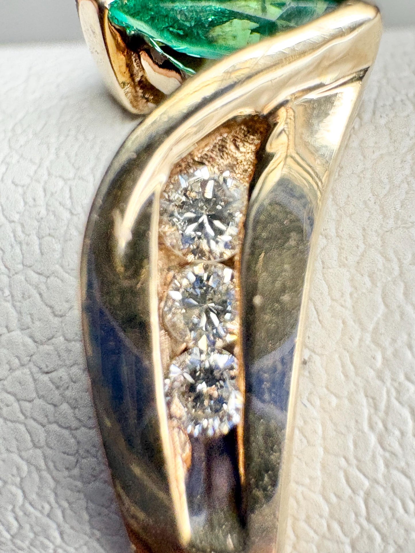 Marquise Synthetic Lab Emerald and Natural Diamond Ring in Solid 10k Gold size 7.25 - NewLifeJewelryVault