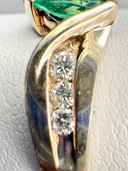 Marquise Synthetic Lab Emerald and Natural Diamond Ring in Solid 10k Gold size 7.25 - NewLifeJewelryVault