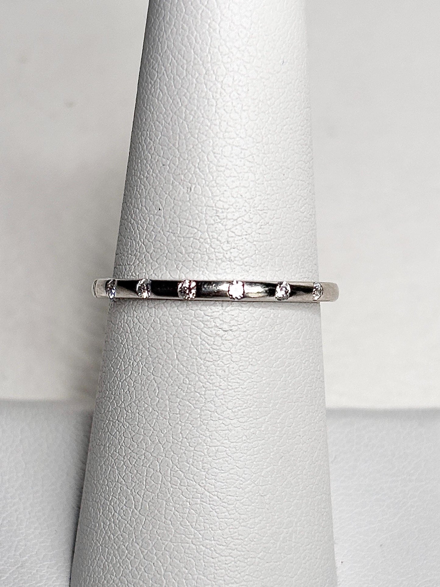 Diamond Accented Stackable Band Ring Solid 10k White Gold .12ctw size 7 - NewLifeJewelryVault