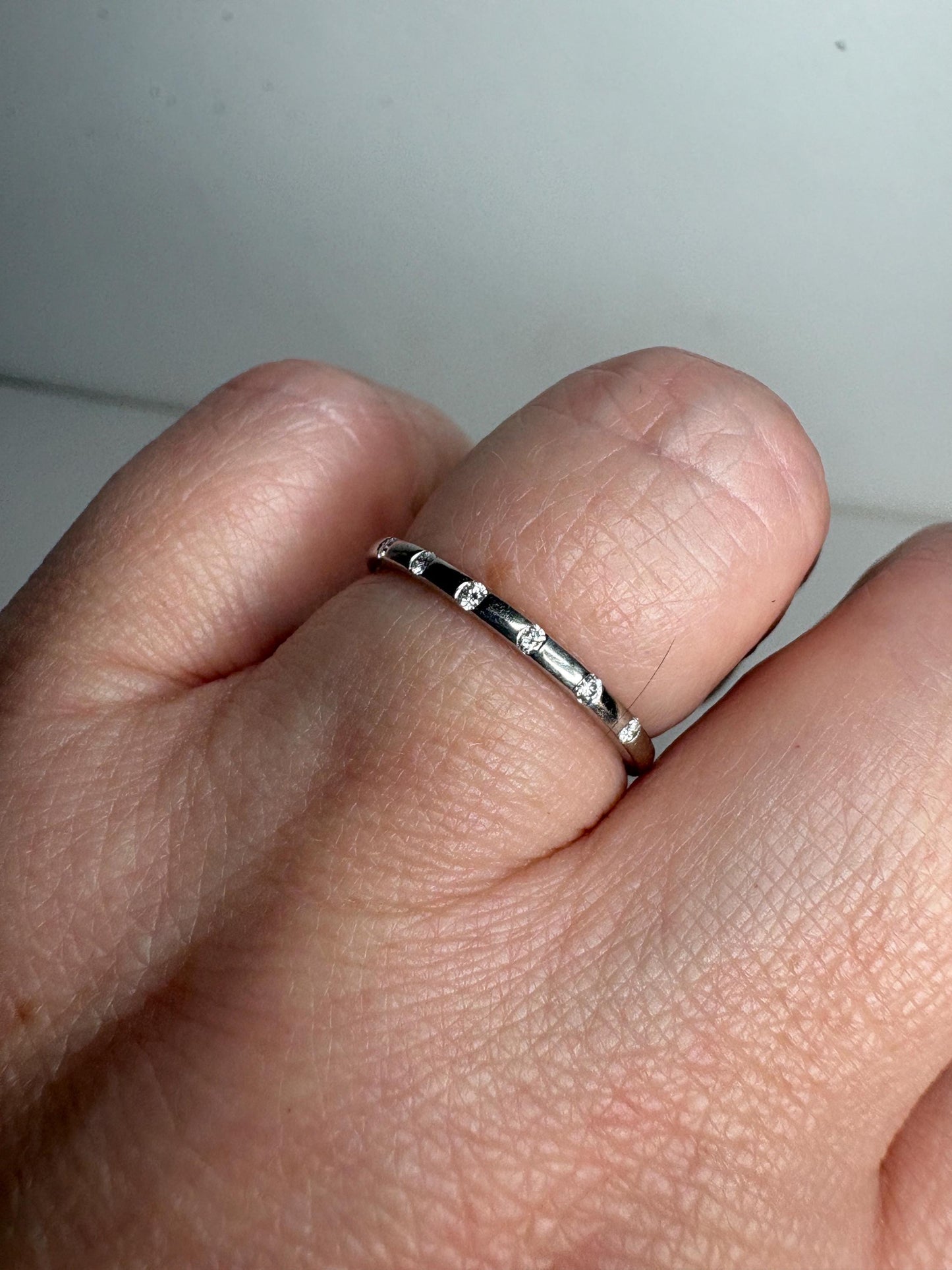 Diamond Accented Stackable Band Ring Solid 10k White Gold .12ctw size 7 - NewLifeJewelryVault