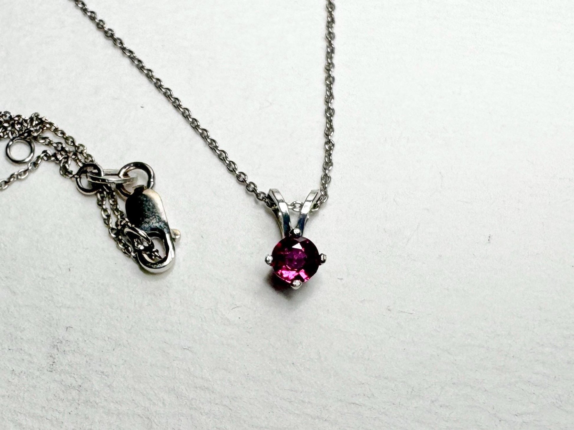 Ruby Solitaire Pendant Necklace Solid 14k White Gold and 18k Adjustable Chain 16-17.5" - NewLifeJewelryVault