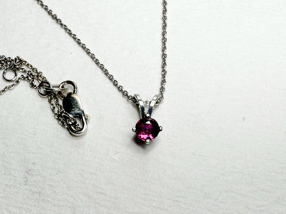Ruby Solitaire Pendant Necklace Solid 14k White Gold and 18k Adjustable Chain 16-17.5" - NewLifeJewelryVault