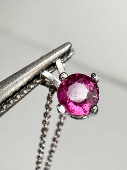 Ruby Solitaire Pendant Necklace Solid 14k White Gold and 18k Adjustable Chain 16-17.5" - NewLifeJewelryVault