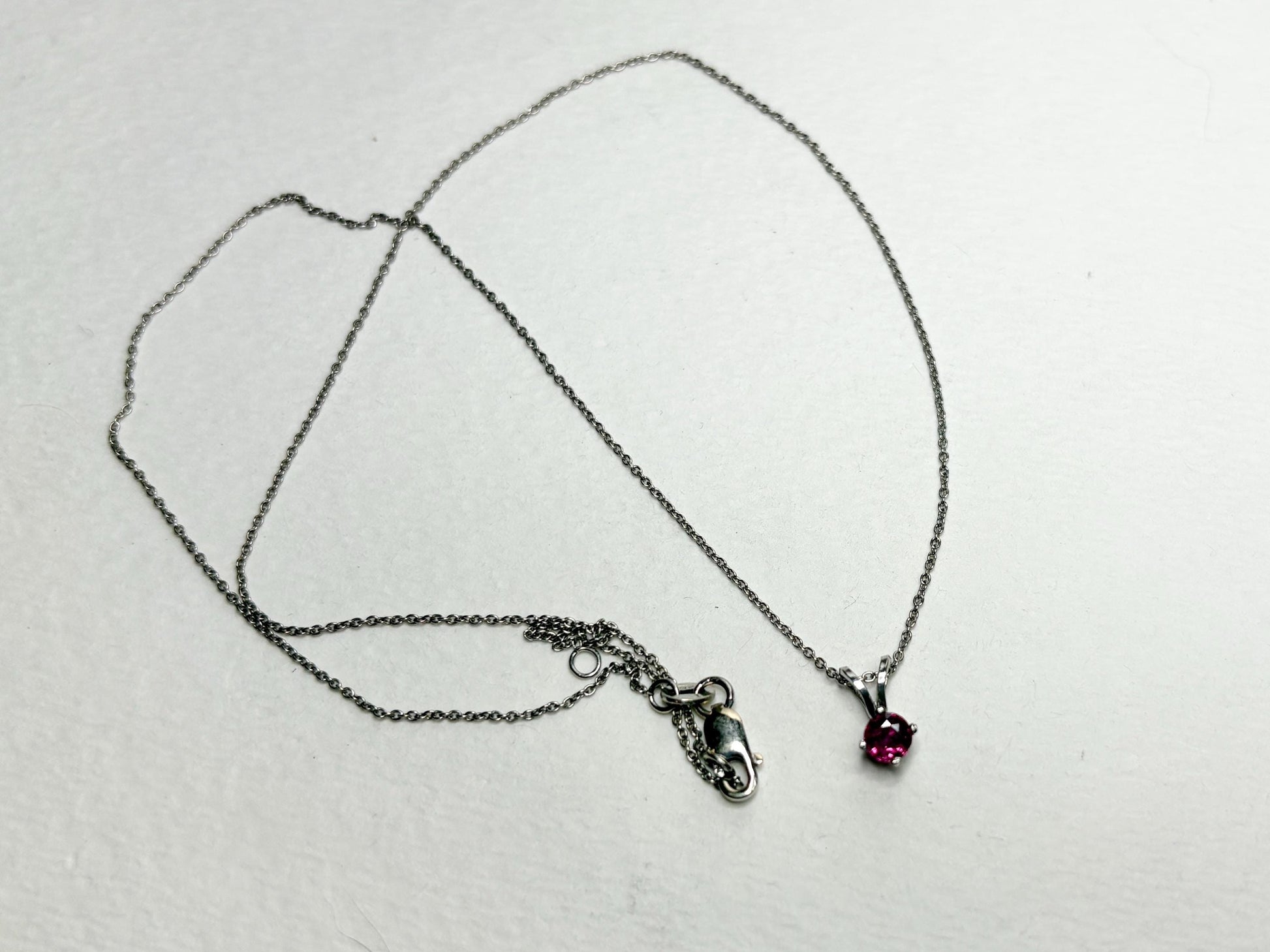 Ruby Solitaire Pendant Necklace Solid 14k White Gold and 18k Adjustable Chain 16-17.5" - NewLifeJewelryVault