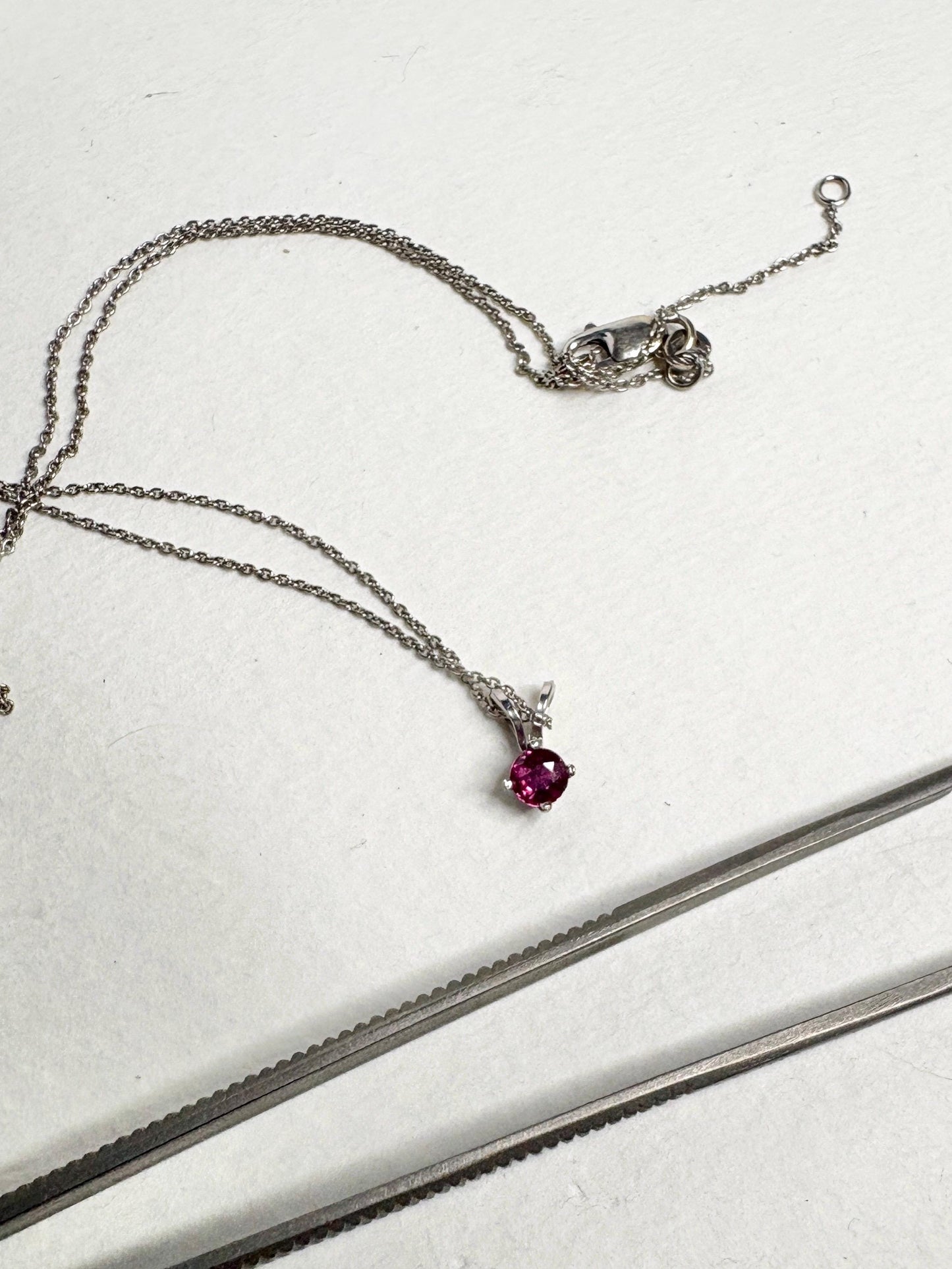 Ruby Solitaire Pendant Necklace Solid 14k White Gold and 18k Adjustable Chain 16-17.5" - NewLifeJewelryVault