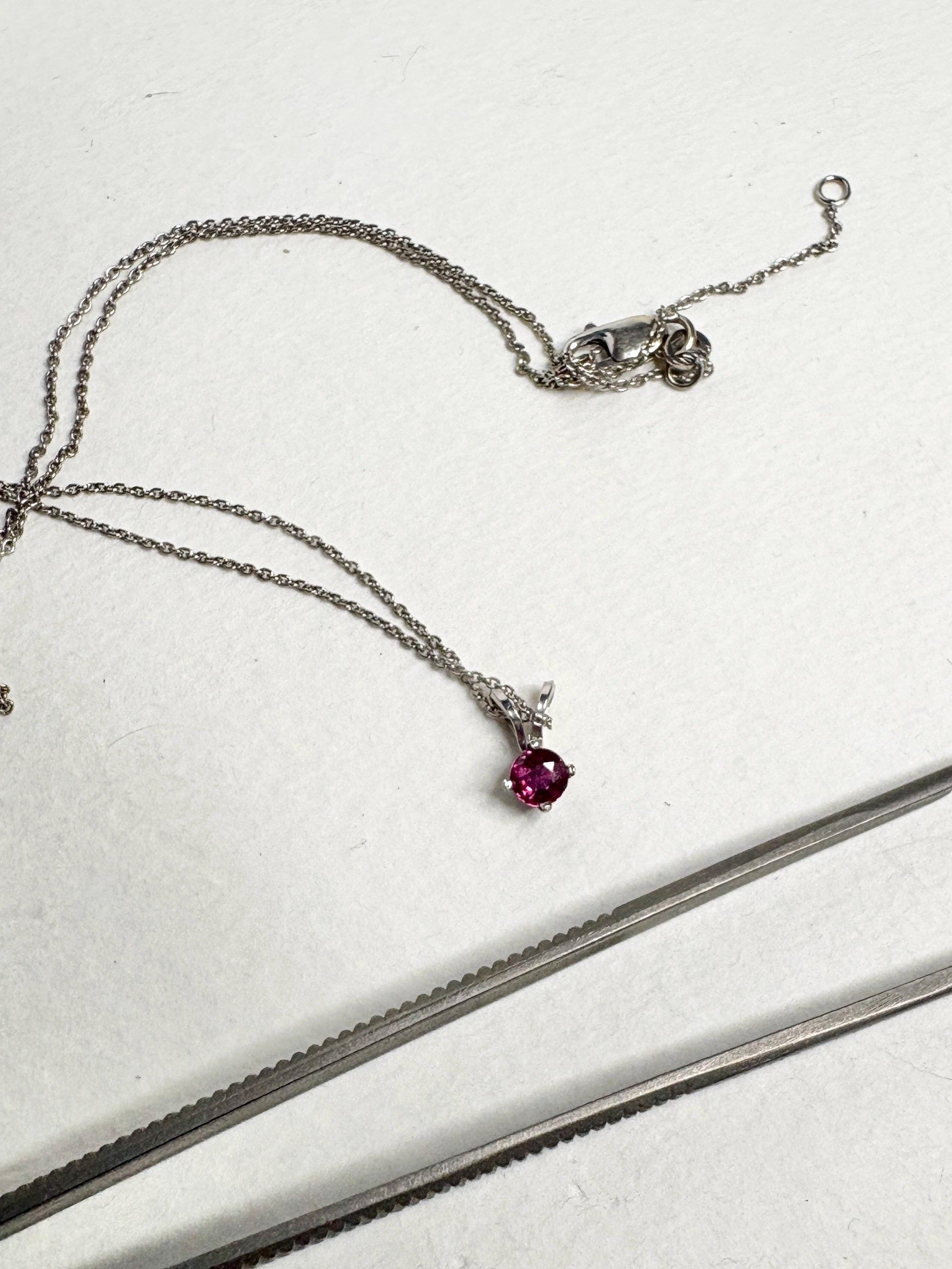 Ruby Solitaire Pendant Necklace Solid 14k White Gold and 18k Adjustable Chain 16-17.5" - NewLifeJewelryVault