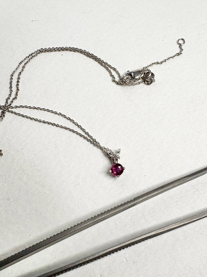 Ruby Solitaire Pendant Necklace Solid 14k White Gold and 18k Adjustable Chain 16-17.5" - NewLifeJewelryVault