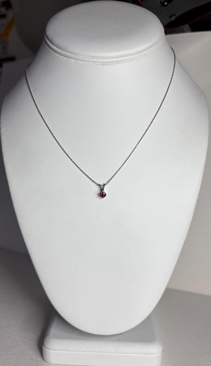 Ruby Solitaire Pendant Necklace Solid 14k White Gold and 18k Adjustable Chain 16-17.5" - NewLifeJewelryVault