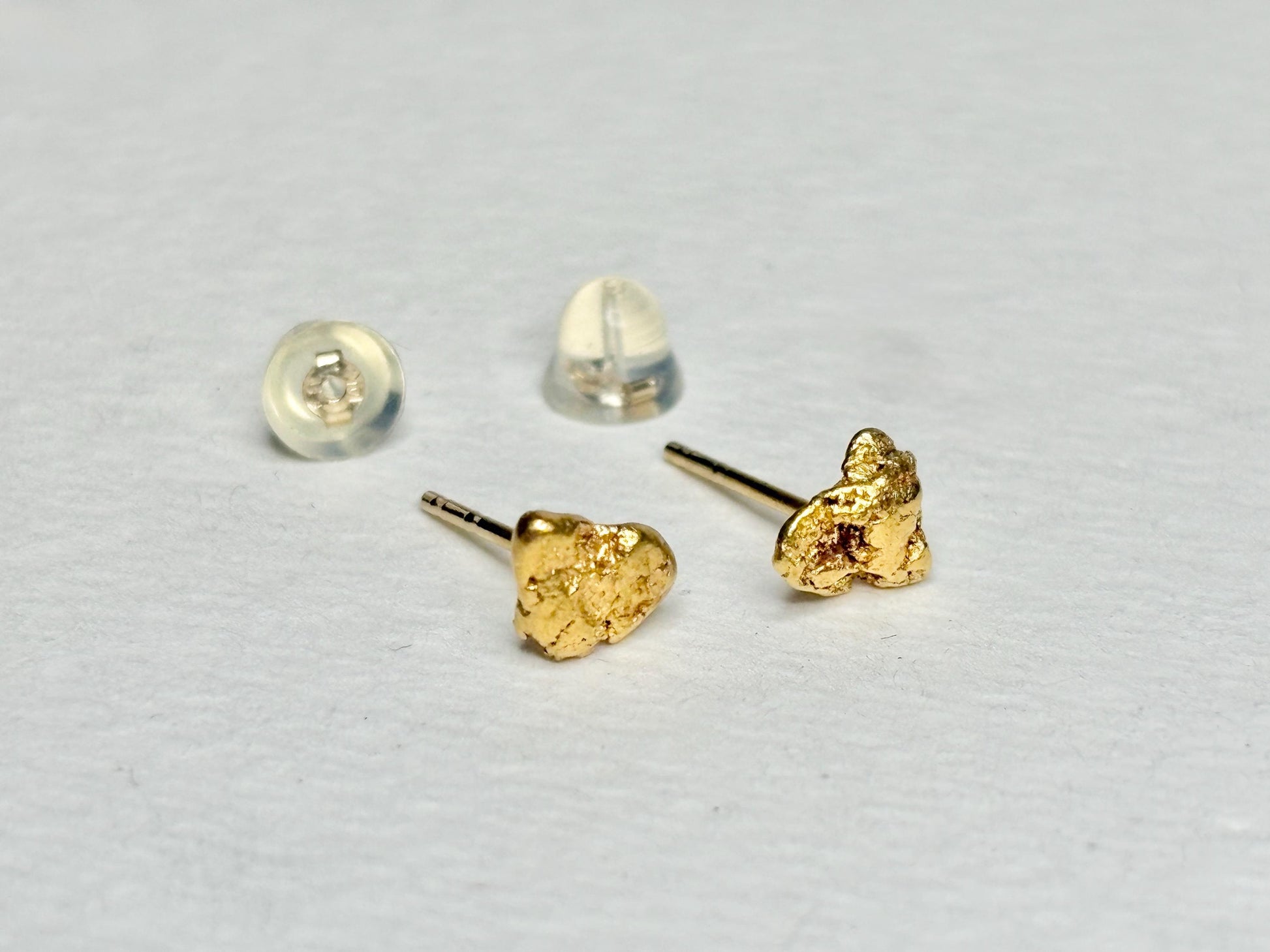 Solid Gold Nugget Stud Earrings Solid 14k Backs - NewLifeJewelryVault