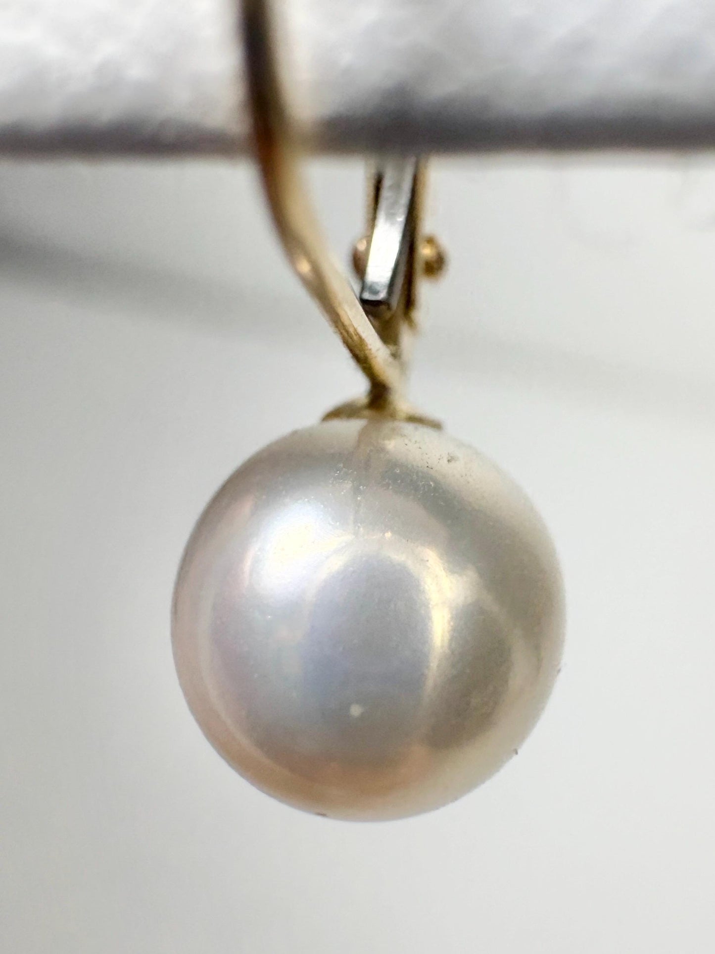 Japanese Akoya Cultured Pearl Lever back Dangle Drop Earrings in Solid 14k Gold 6.65mm - NewLifeJewelryVault