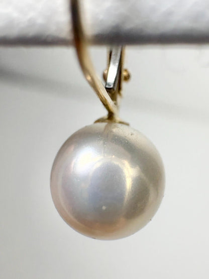 Japanese Akoya Cultured Pearl Lever back Dangle Drop Earrings in Solid 14k Gold 6.65mm - NewLifeJewelryVault