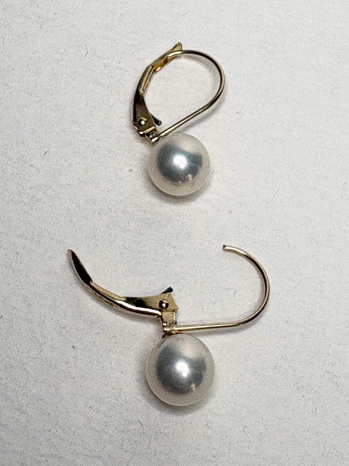 Japanese Akoya Cultured Pearl Lever back Dangle Drop Earrings in Solid 14k Gold 6.65mm - NewLifeJewelryVault