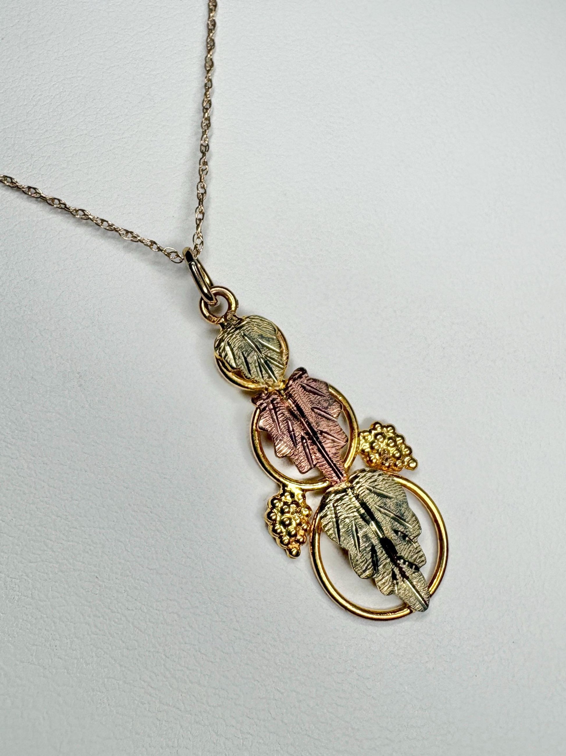 Black Hills Gold 3 Leaf Pendant Necklace Solid 10k Gold 19" - NewLifeJewelryVault