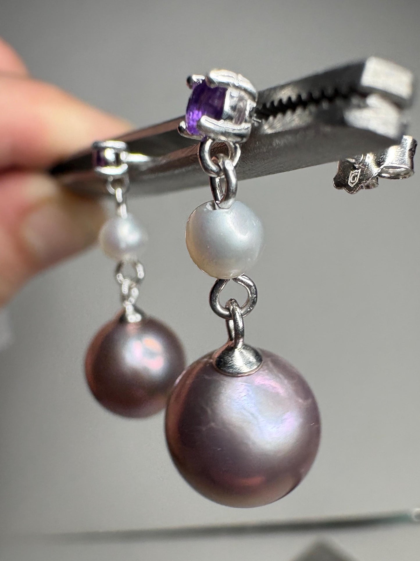 Purple Edison Cultured Pearls with Amethyst and White Pearl Dangle Drop Earrings Sterling Silver - NewLifeJewelryVault