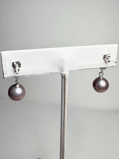 Purple Edison Cultured Pearls with Amethyst and White Pearl Dangle Drop Earrings Sterling Silver - NewLifeJewelryVault