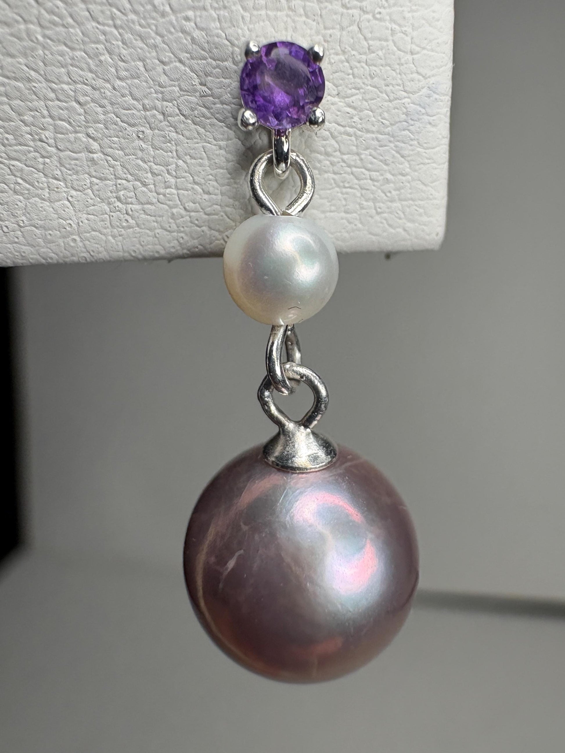 Purple Edison Cultured Pearls with Amethyst and White Pearl Dangle Drop Earrings Sterling Silver - NewLifeJewelryVault