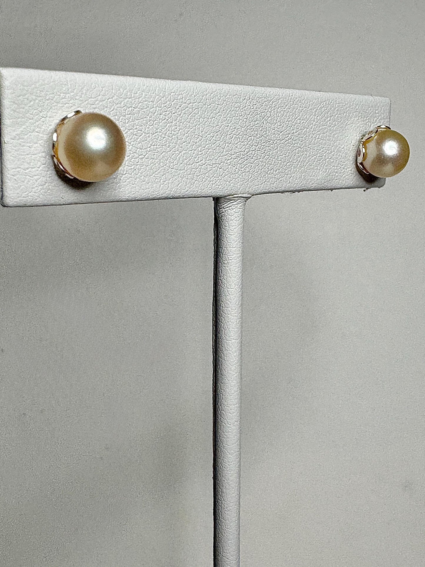 Cream Akoya Cultured Pearl 3/4 Stud Earrings in Sterling Silver 7mm - NewLifeJewelryVault