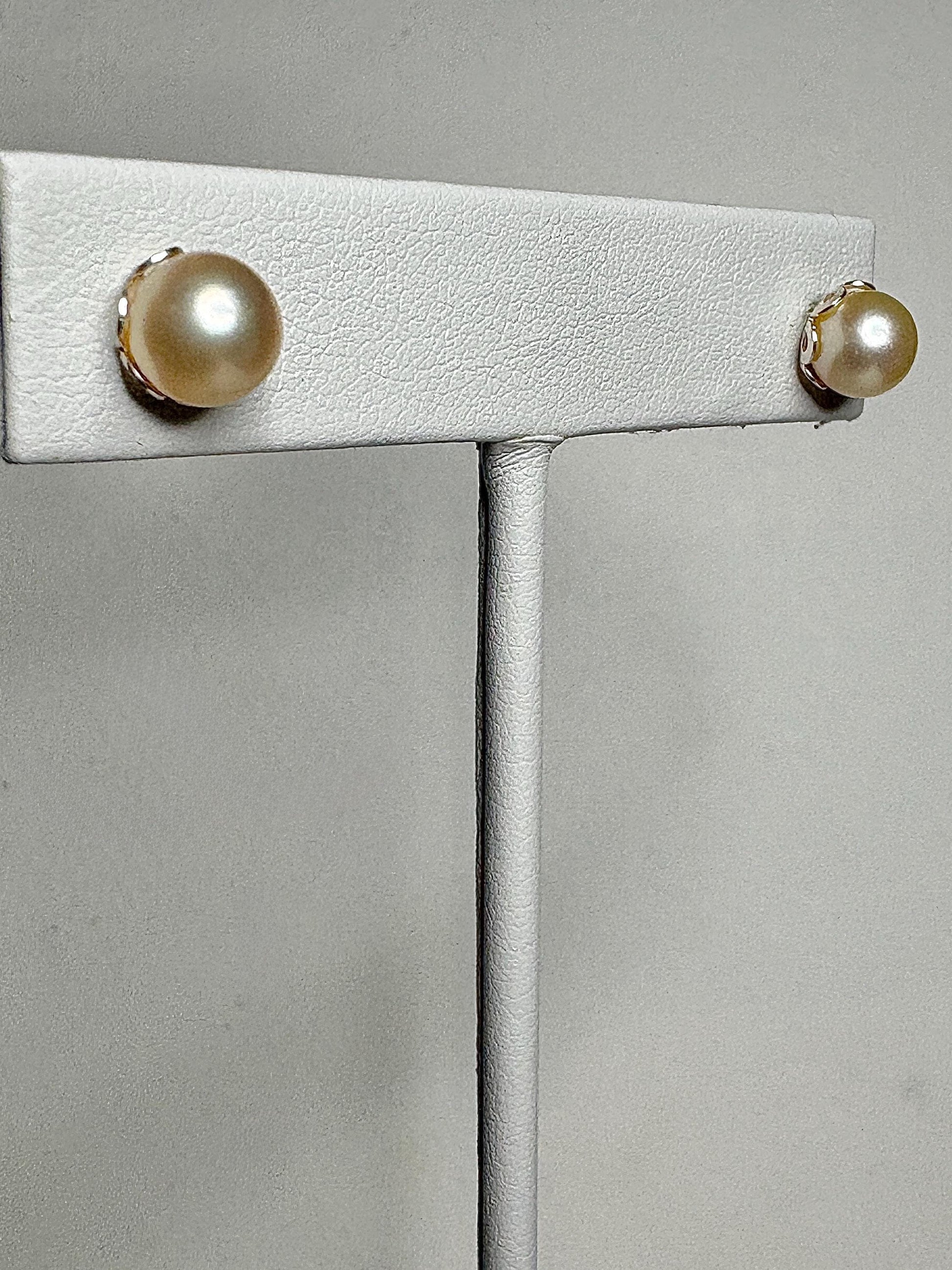 Cream Akoya Cultured Pearl 3/4 Stud Earrings in Sterling Silver 7mm - NewLifeJewelryVault