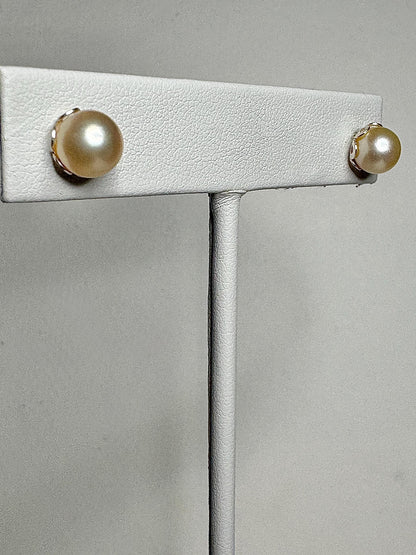 Cream Akoya Cultured Pearl 3/4 Stud Earrings in Sterling Silver 7mm - NewLifeJewelryVault
