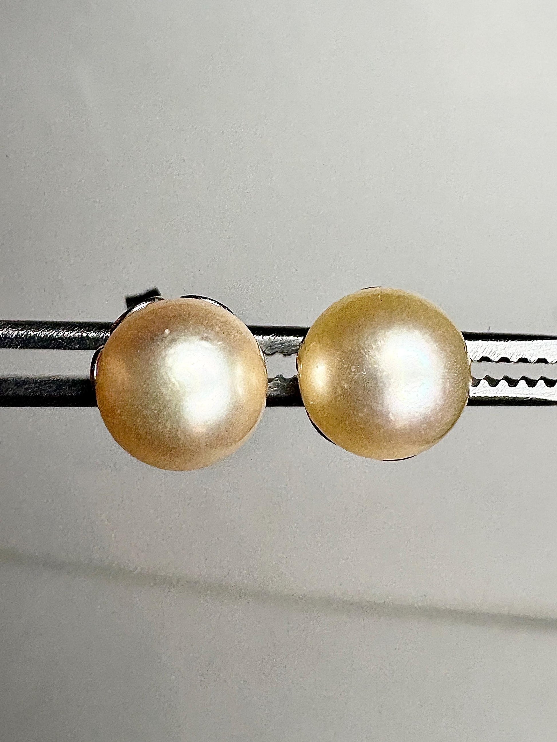 Cream Akoya Cultured Pearl 3/4 Stud Earrings in Sterling Silver 7mm - NewLifeJewelryVault