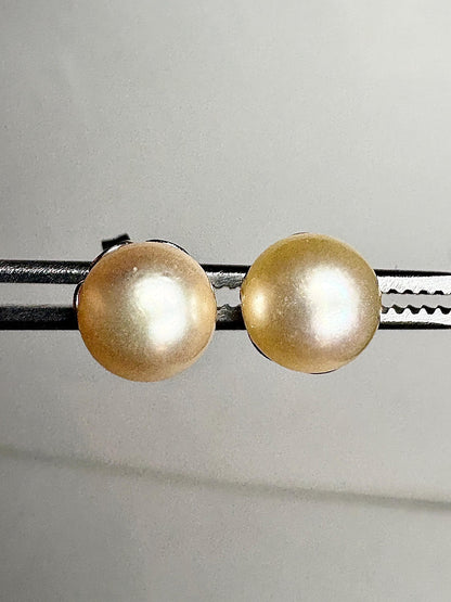 Cream Akoya Cultured Pearl 3/4 Stud Earrings in Sterling Silver 7mm - NewLifeJewelryVault
