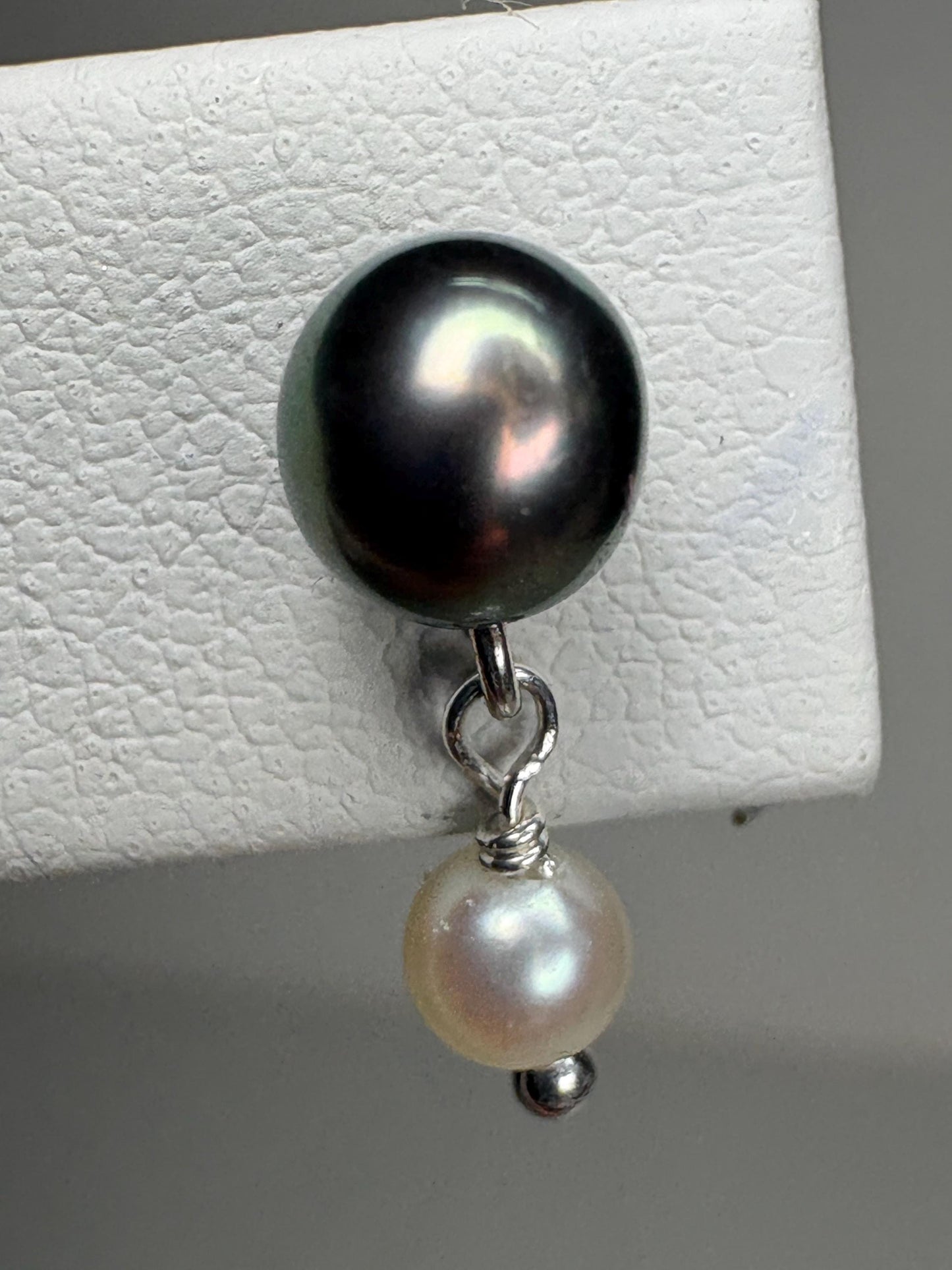 Japanese Cultured Akoya Pearl Dangle Drop Earrings Sterling Silver Black White - NewLifeJewelryVault