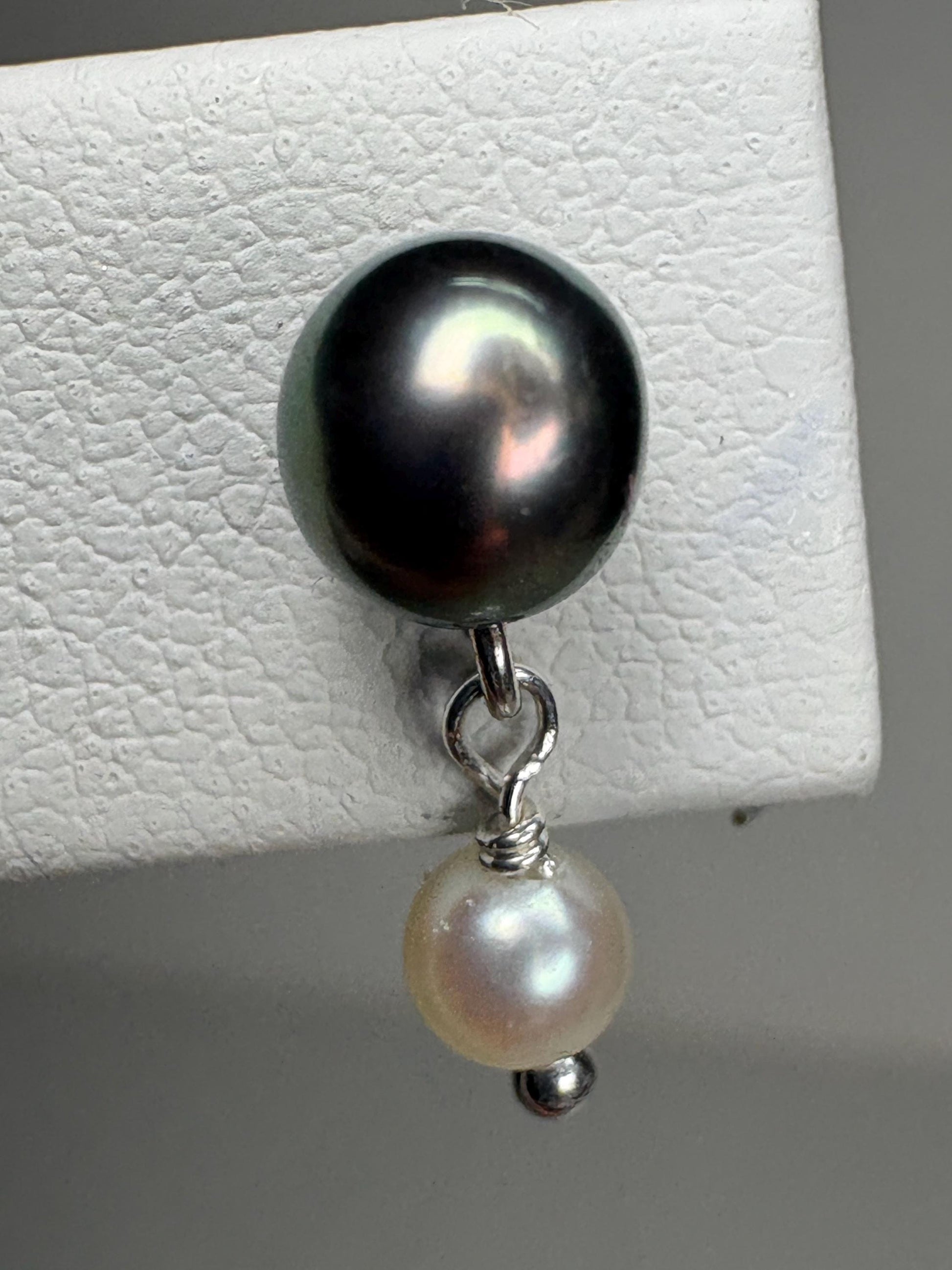 Japanese Cultured Akoya Pearl Dangle Drop Earrings Sterling Silver Black White - NewLifeJewelryVault