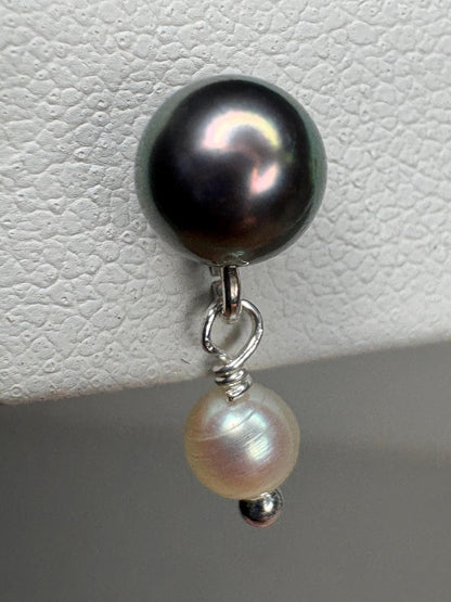 Japanese Cultured Akoya Pearl Dangle Drop Earrings Sterling Silver Black White - NewLifeJewelryVault