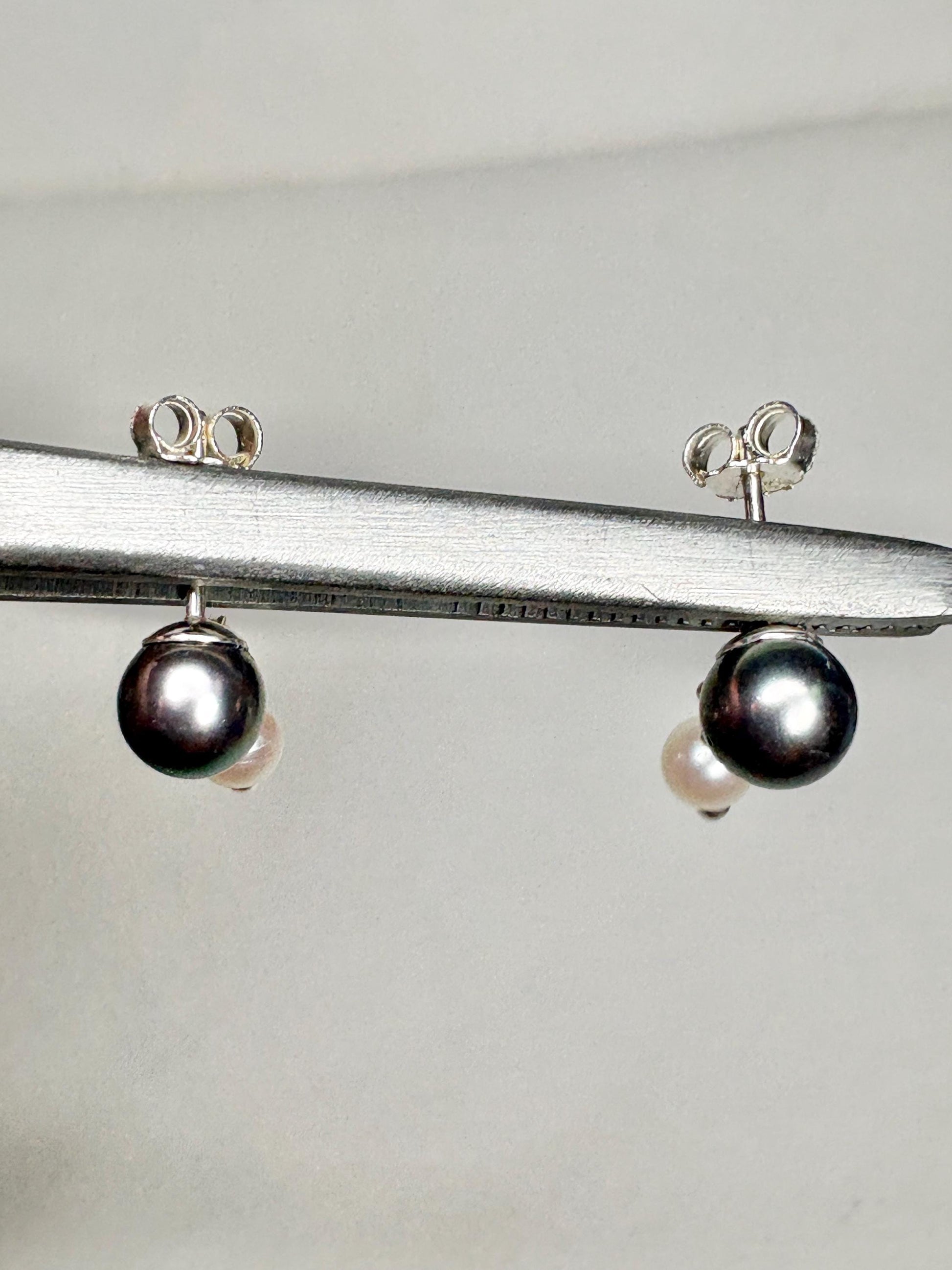 Japanese Cultured Akoya Pearl Dangle Drop Earrings Sterling Silver Black White - NewLifeJewelryVault