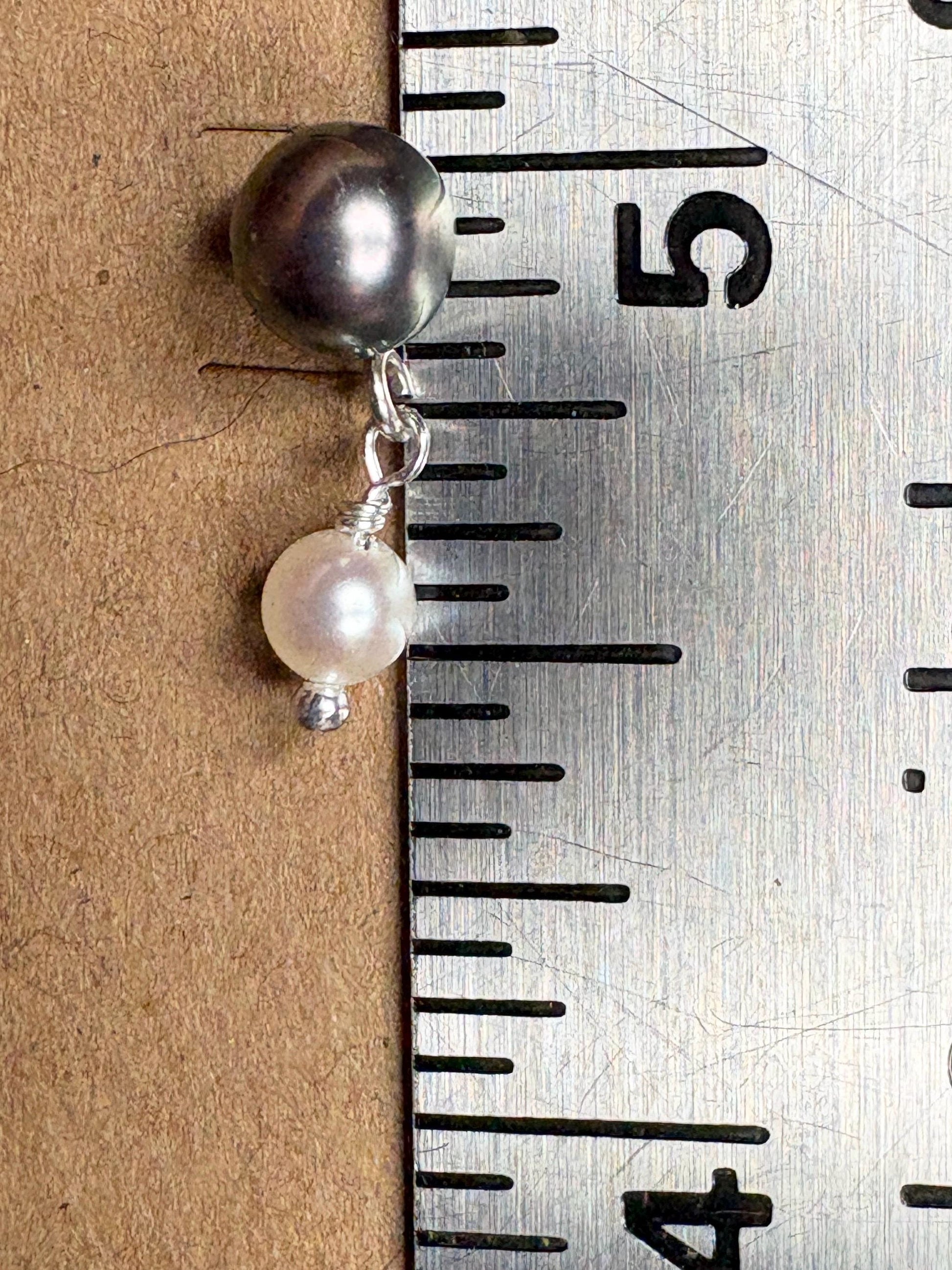 Japanese Cultured Akoya Pearl Dangle Drop Earrings Sterling Silver Black White - NewLifeJewelryVault
