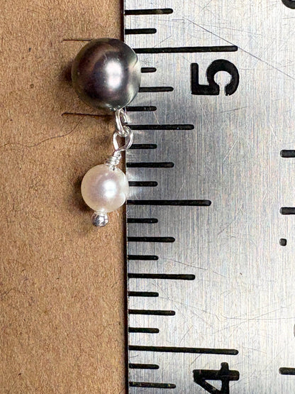Japanese Cultured Akoya Pearl Dangle Drop Earrings Sterling Silver Black White - NewLifeJewelryVault
