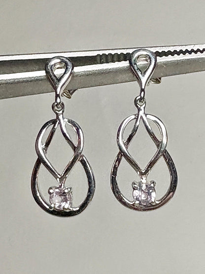 Knot Style Dangle Drop Earrings with Natural Pink Topaz Sterling Silver - NewLifeJewelryVault